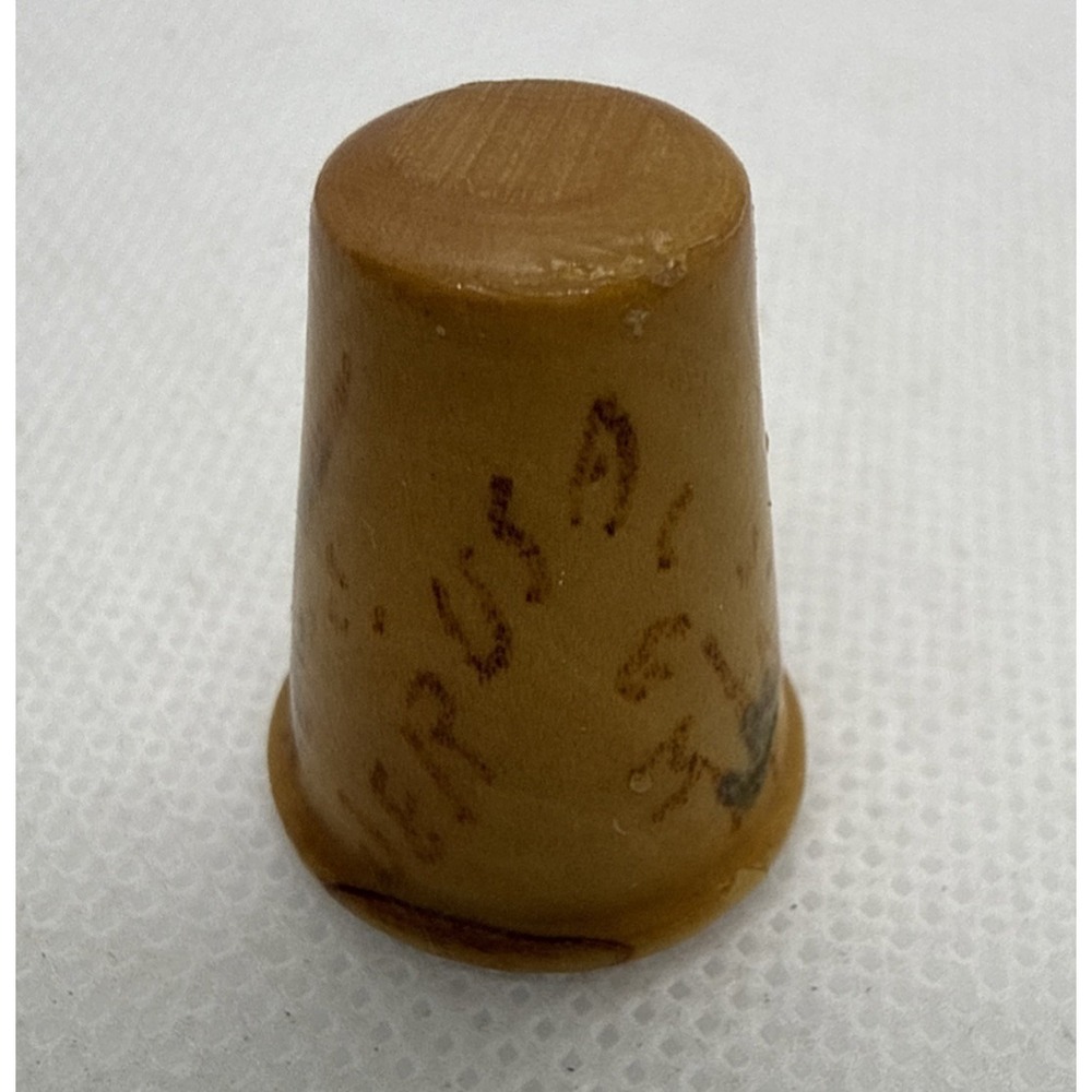 Vintage Israel Carved Wooden Sewing Thimble 'Jerusalem' Hand Painted RARE